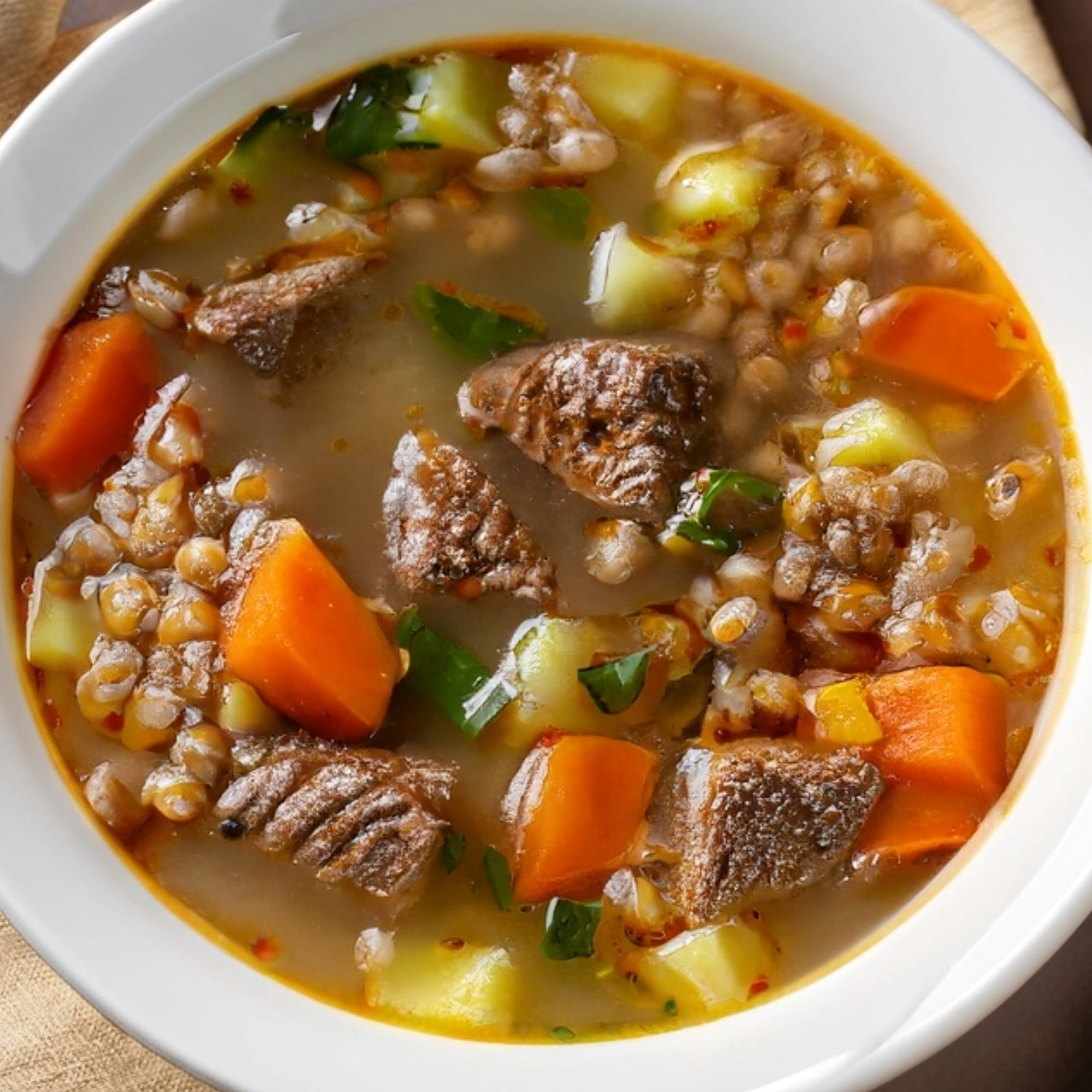 Quick Beef and Barley Soup with Root Vegetables