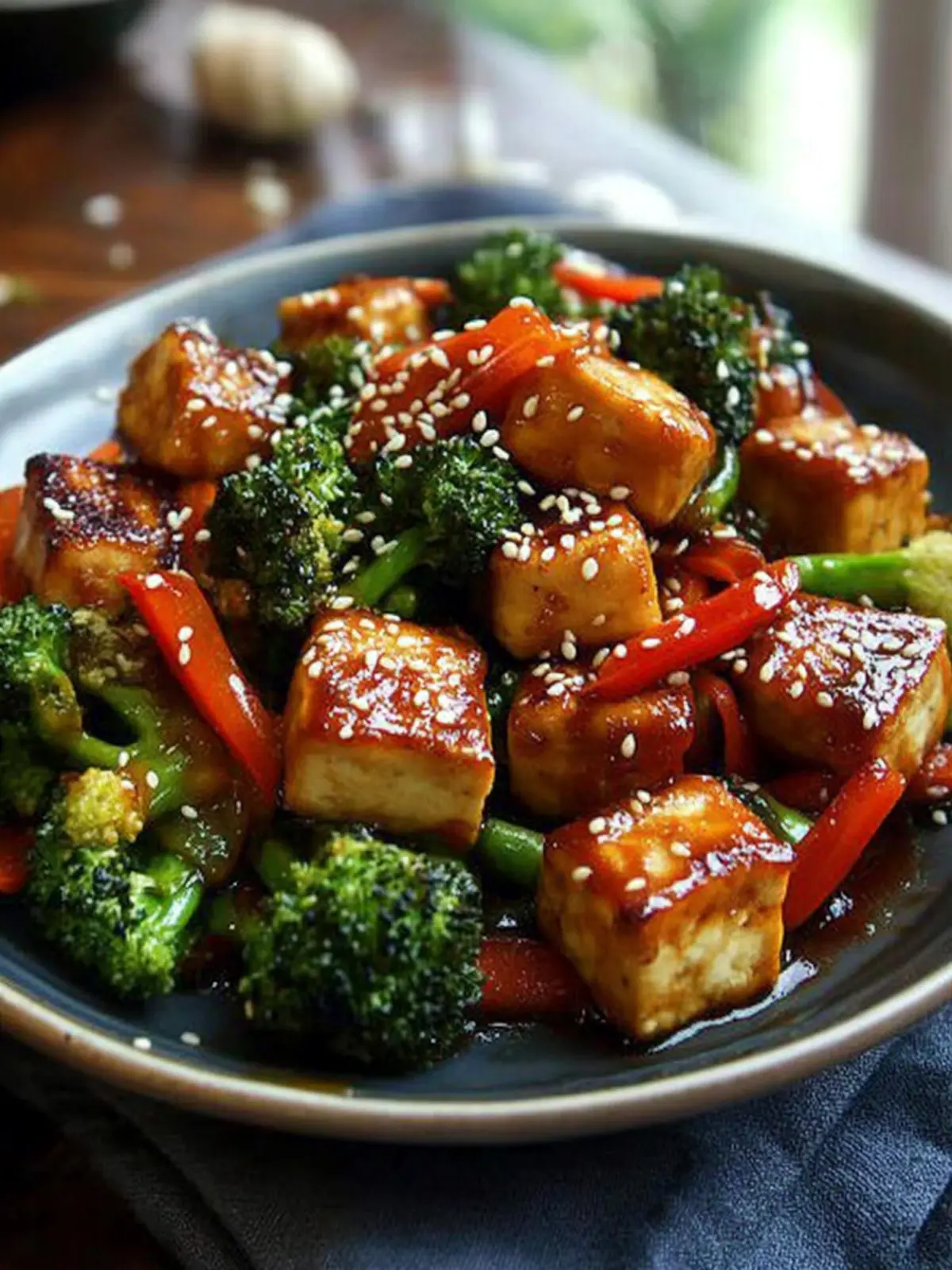 Stir-Fried Tofu with Garlic and Ginger in Soy-Sesame Sauce