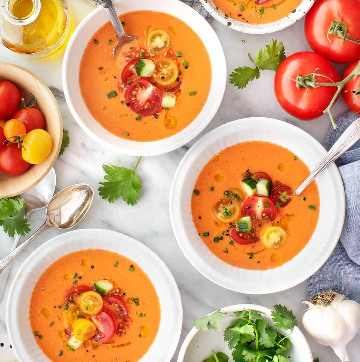 Color-Shift Gazpacho with Roasted Tomato and Cucumber Layers