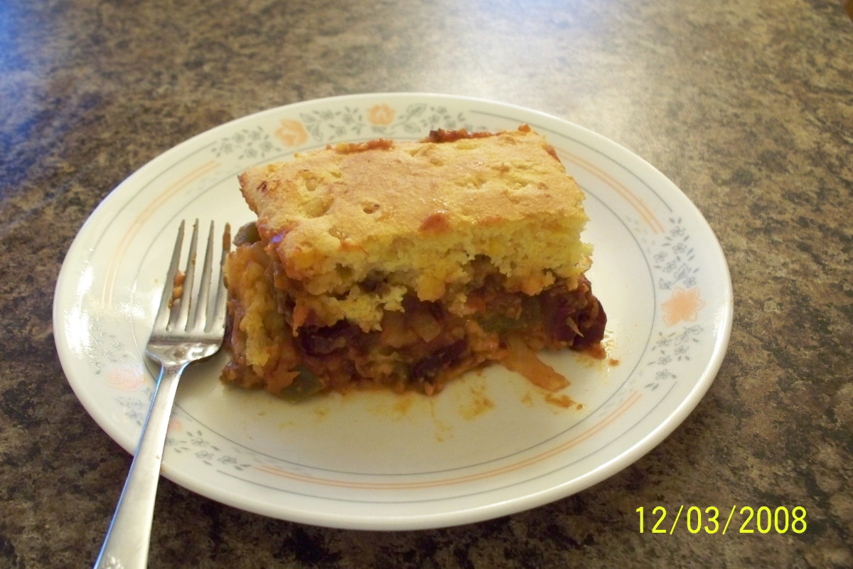 Layered Cornbread and Black Bean Chili Bake