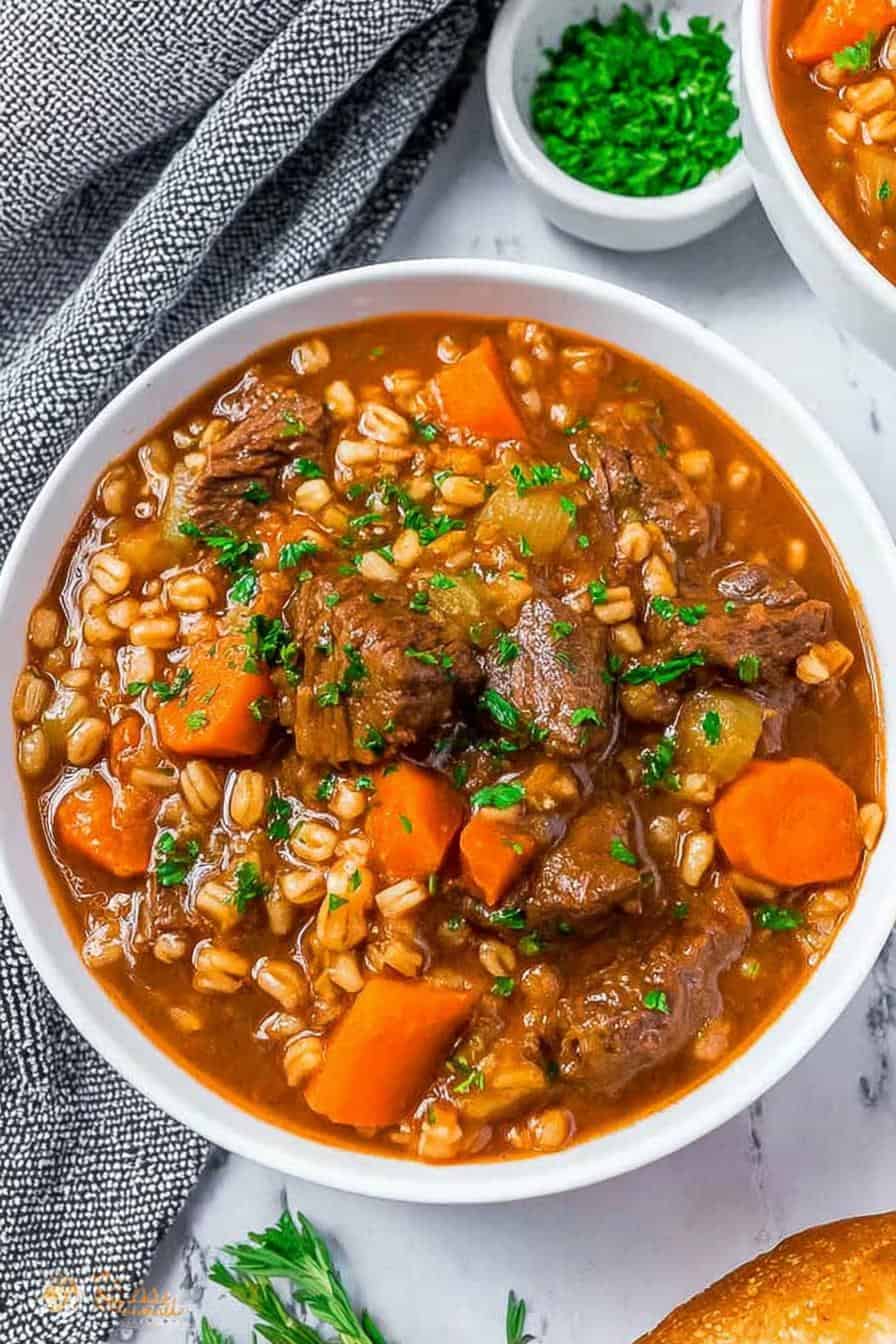 Slow-Simmered Beef and Barley Stew with Root Vegetables