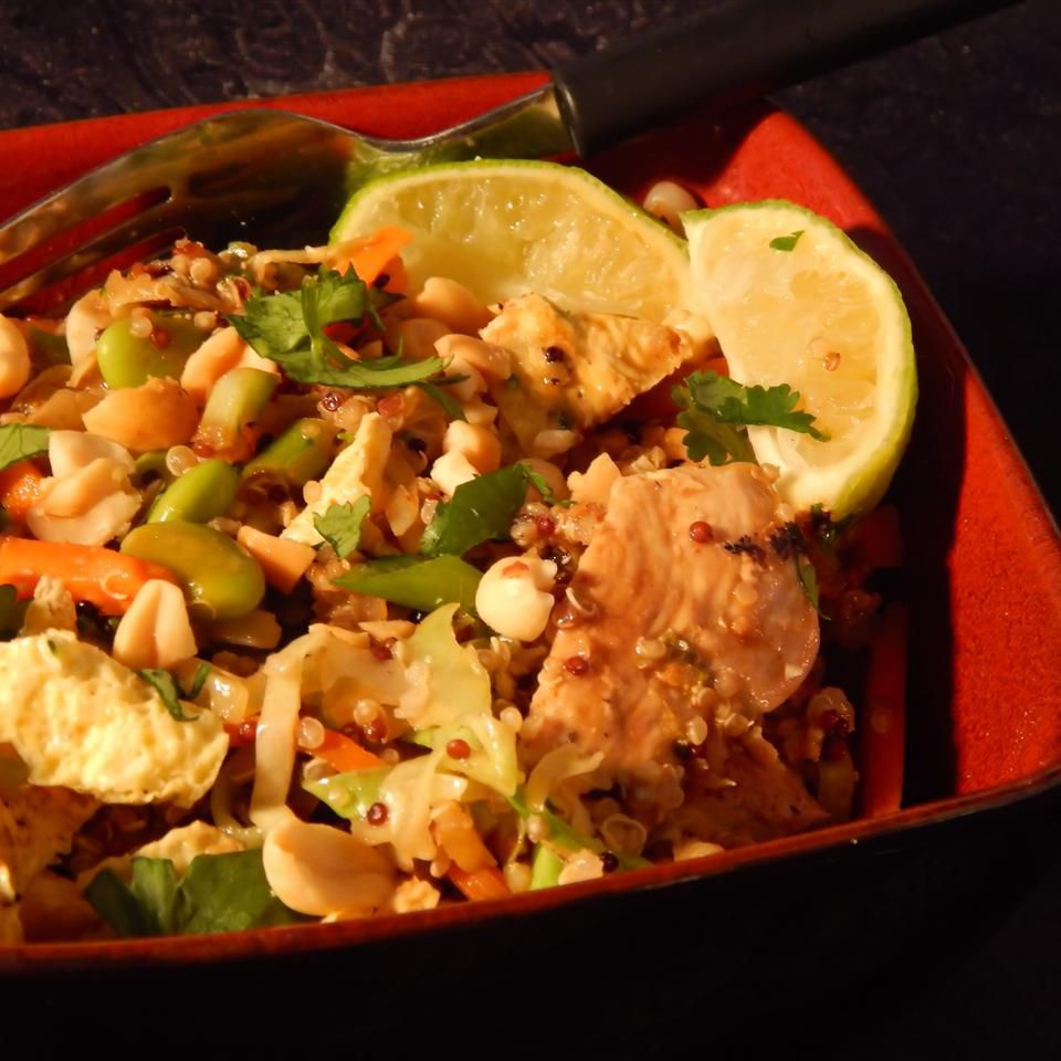 Quinoa Pad Thai Bowl with Spicy Peanut Dressing