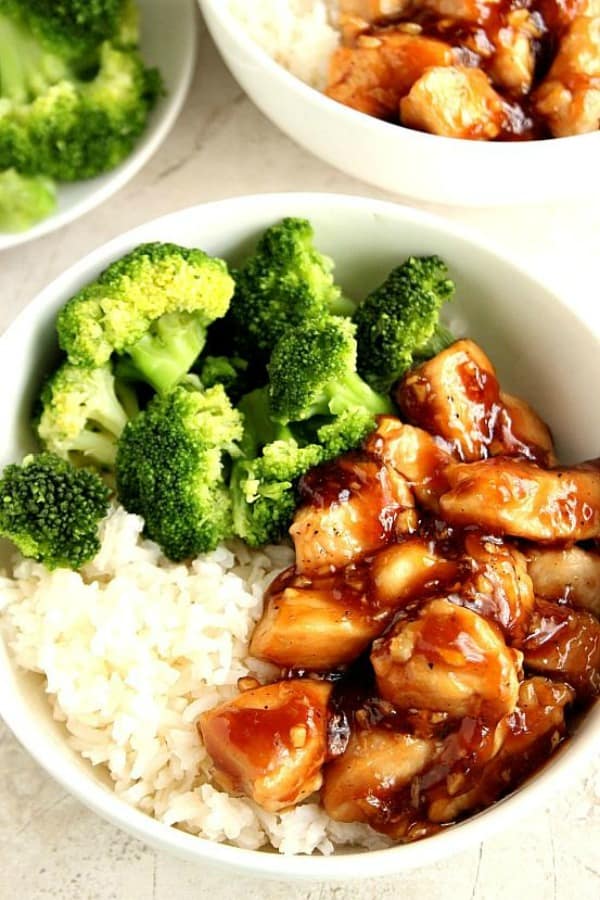 Sautéed Teriyaki Chicken Bowl with Sticky Rice and Steamed Broccoli