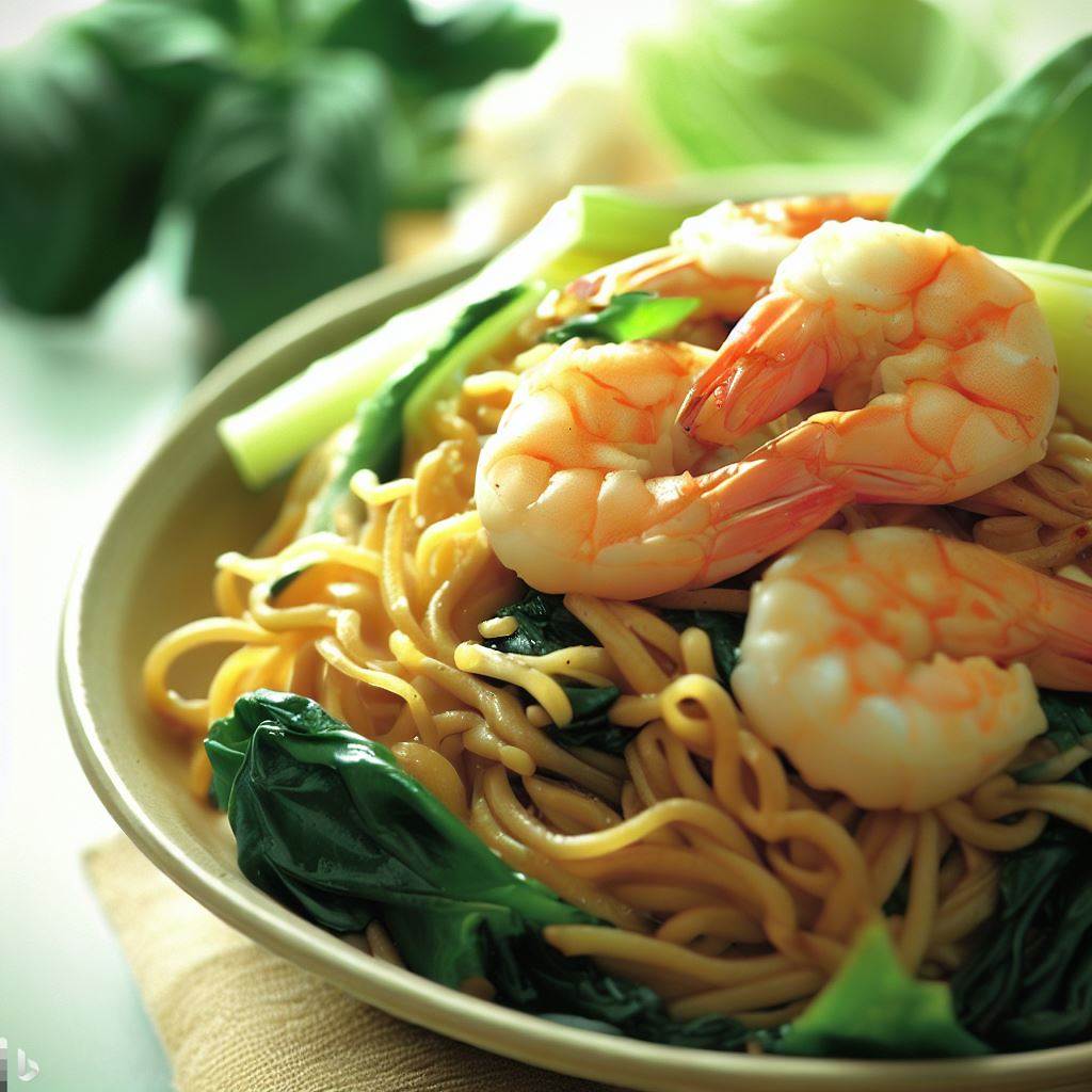 Stir-Fried Rice Noodles with Shrimp and Bok Choy