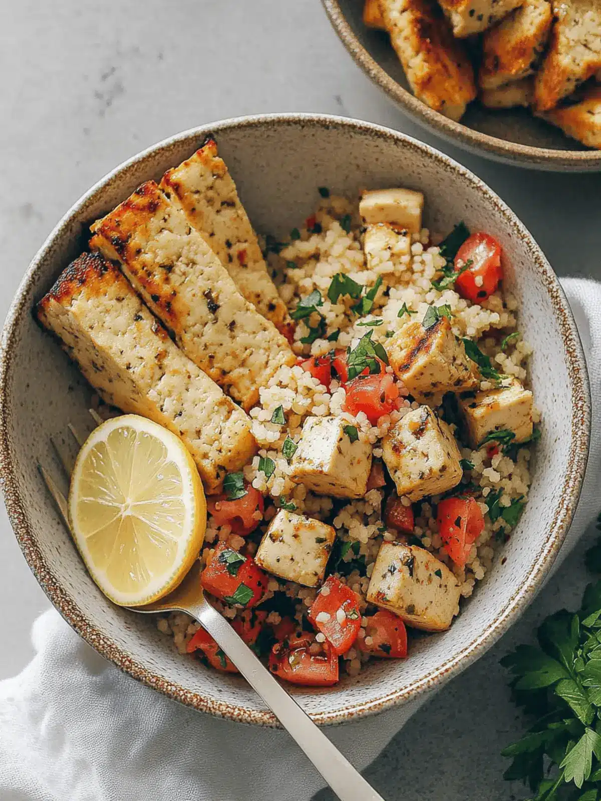 Crispy Lemon-Herb Baked Tofu with Herbed Quinoa