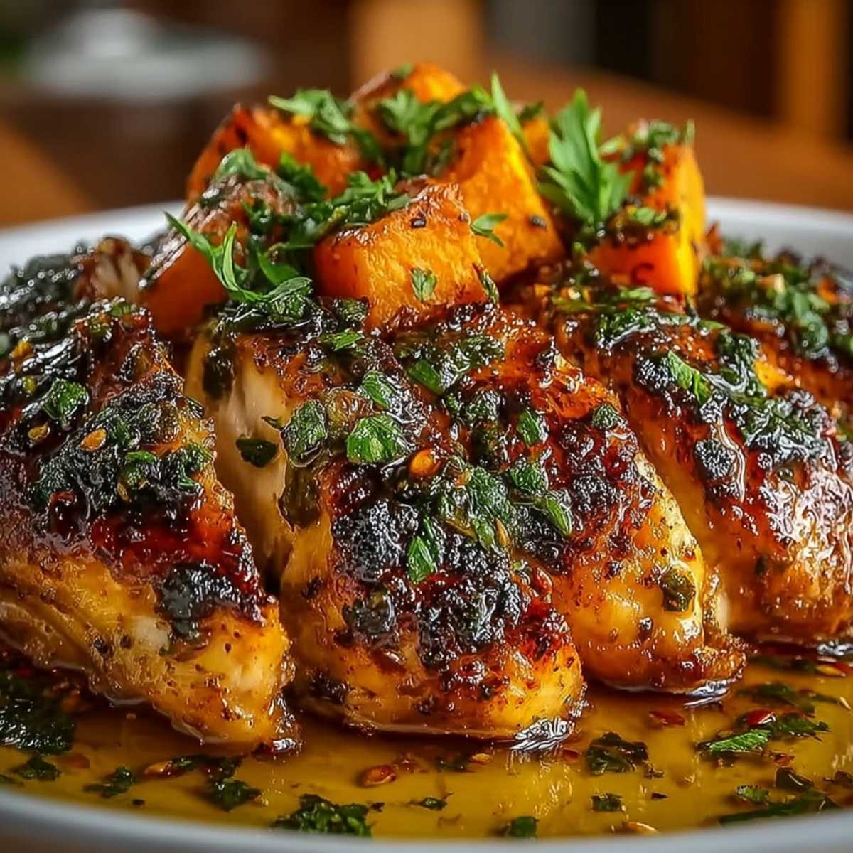 Pan-Seared Chicken with Maple-Soy Glaze and Roasted Sweet Potatoes