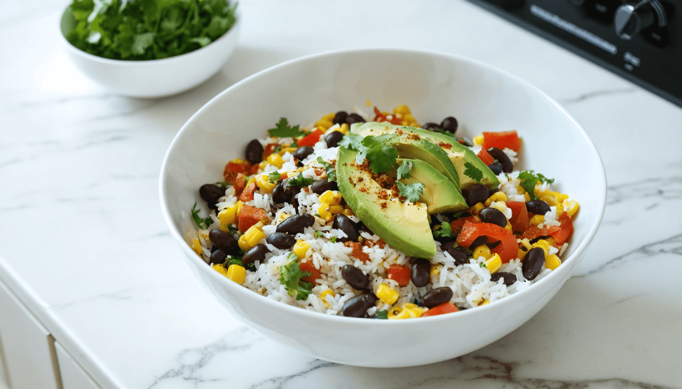 Stovetop Mexican Black Bean and Corn Rice Bowl