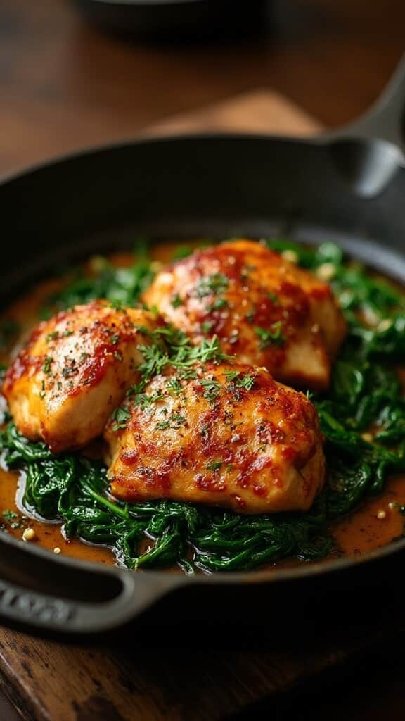 Pan-Seared Chicken Thighs with Garlic Butter and Wilted Spinach