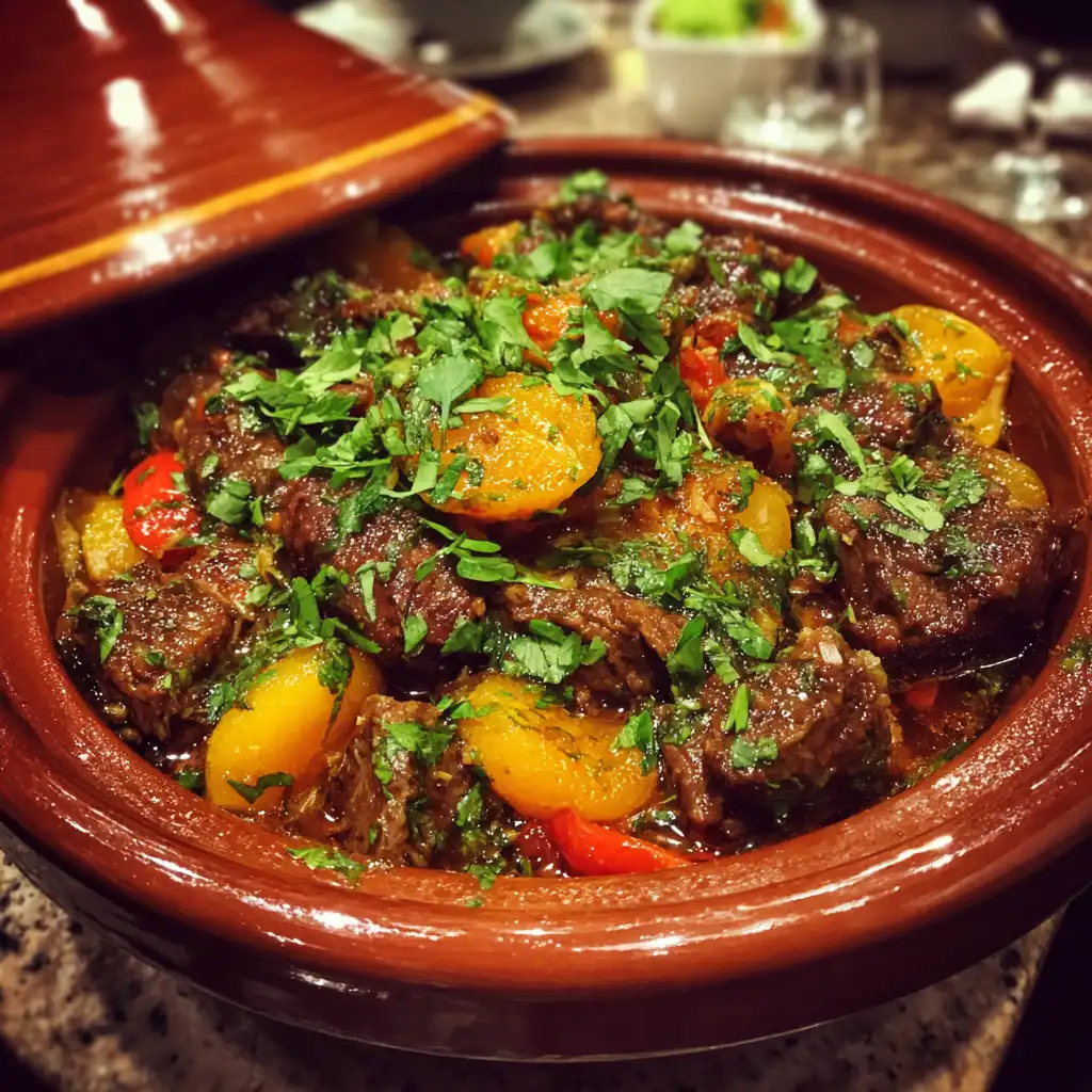 Slow Cooker Moroccan-Spiced Beef Tagine with Apricots and Almonds