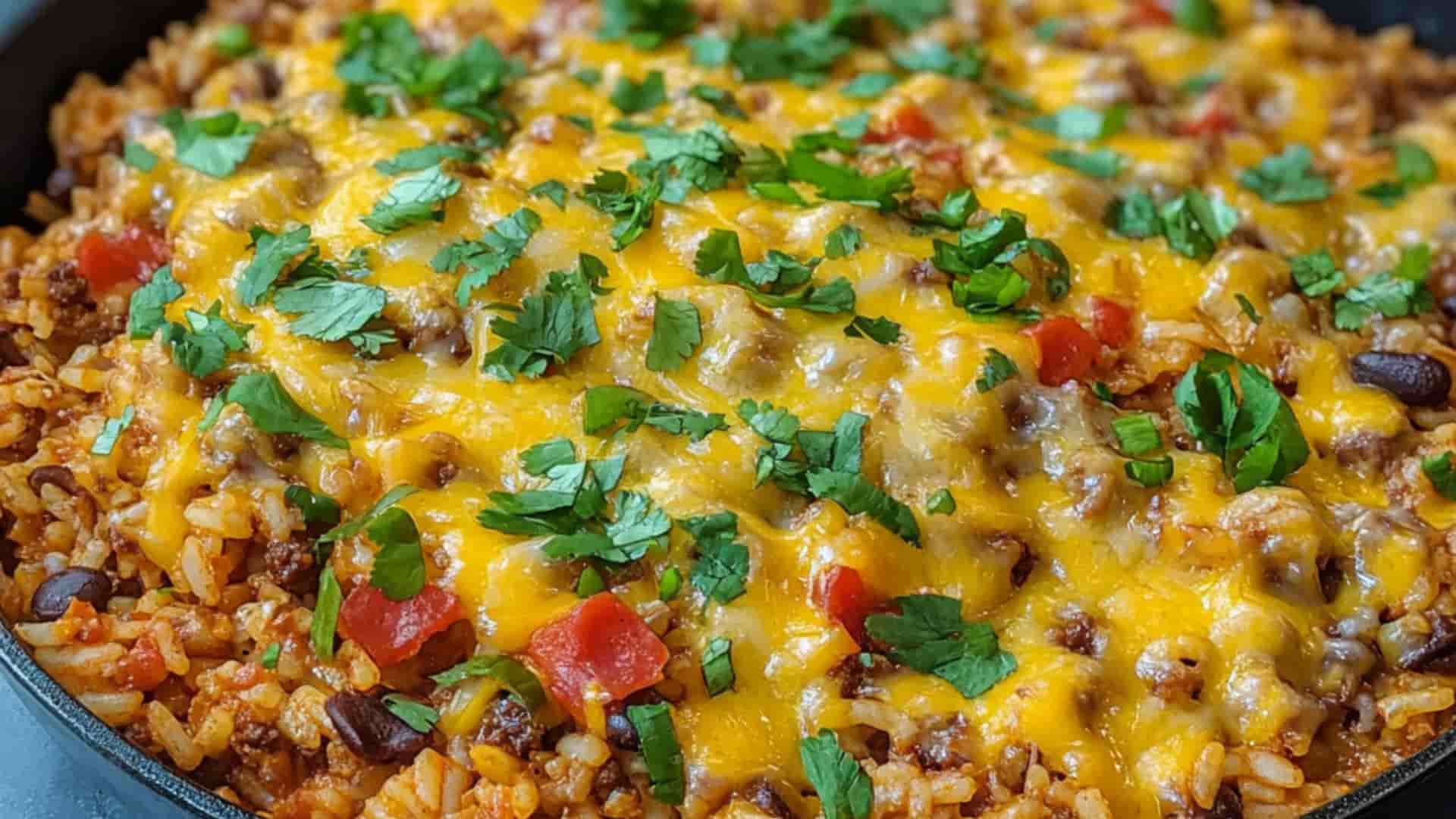 One-Pot Cheesy Taco Rice Skillet