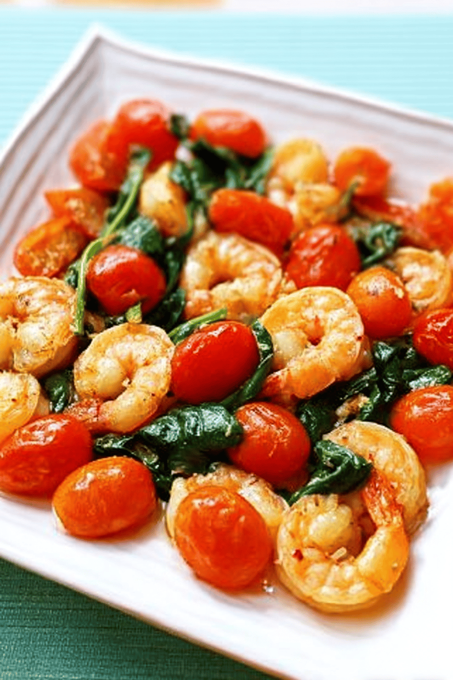 Sautéed Shrimp with Spinach and Cherry Tomatoes