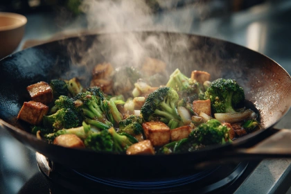 Stir-Fried Tofu with Ginger and Garlic Broccoli