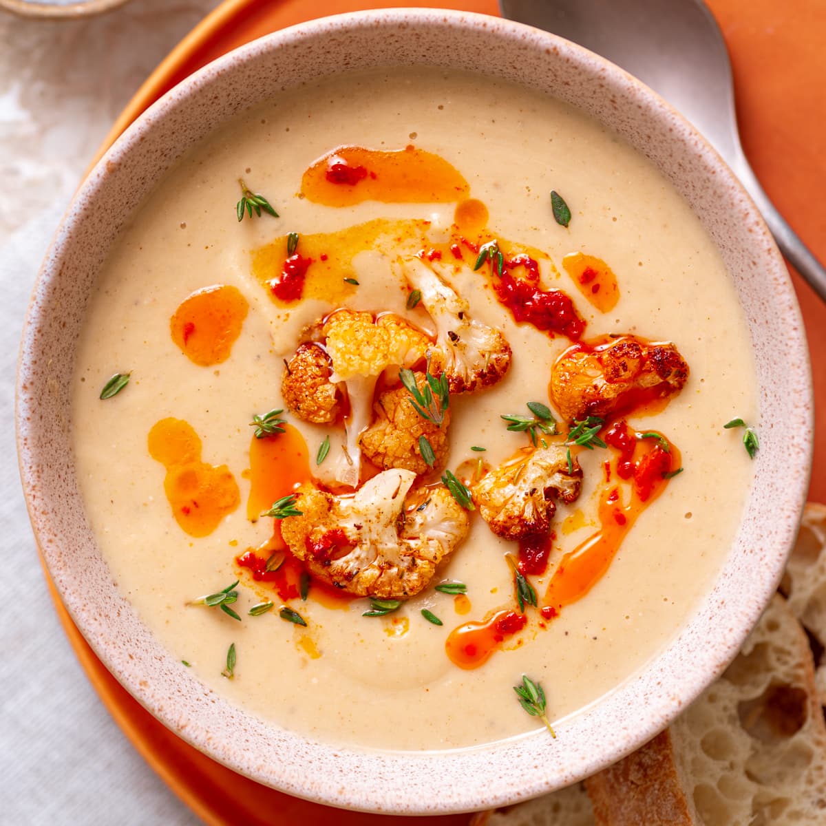Roasted Cauliflower and White Bean Soup with Turmeric