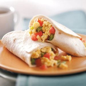 Homemade Breakfast Wrap with Scrambled Eggs and Seasonal Veggies