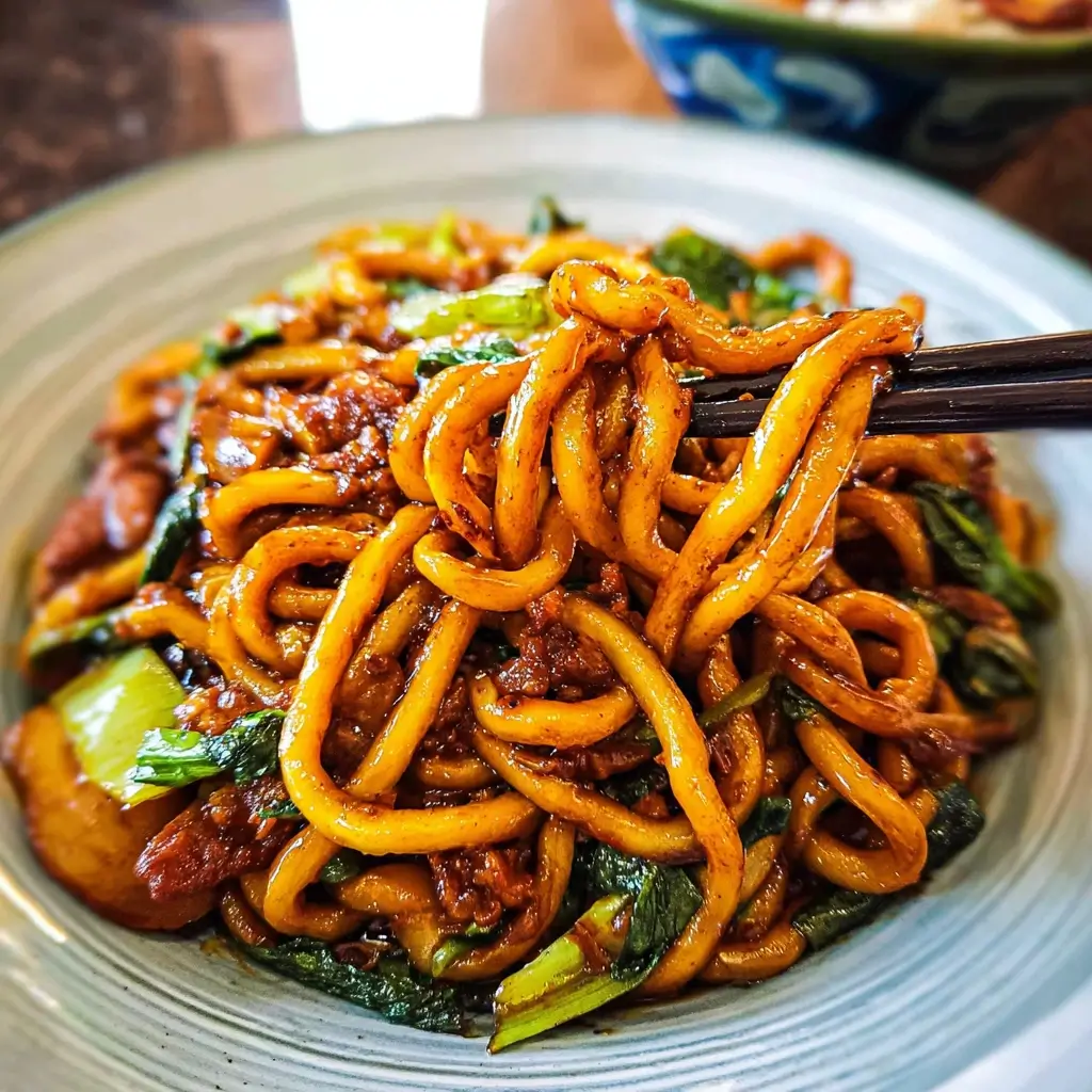 Stir-Fried Udon Noodles with Garlic Soy Glaze