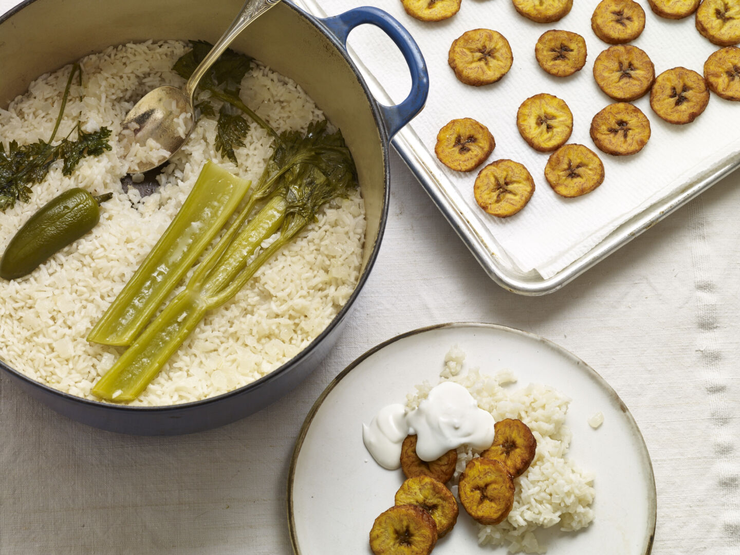 Spiced Rice and Peas with Fried Plantains