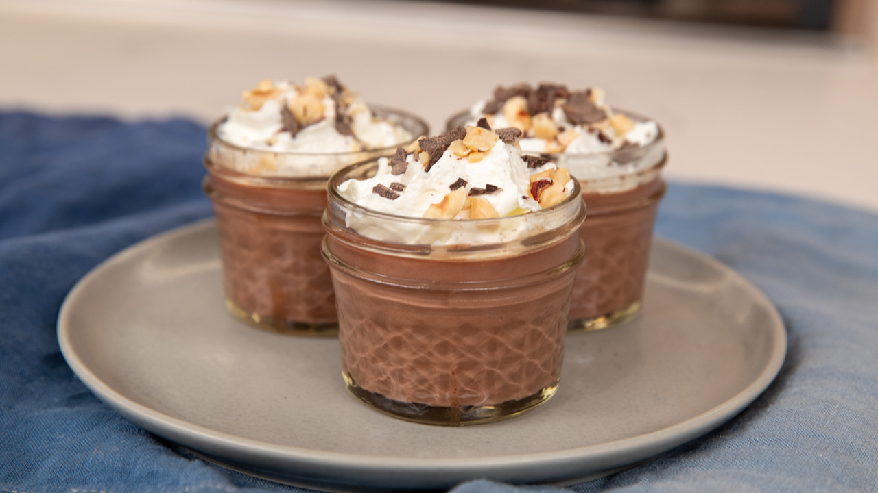 Chocolate Espresso Panna Cotta with Hazelnut Crumble