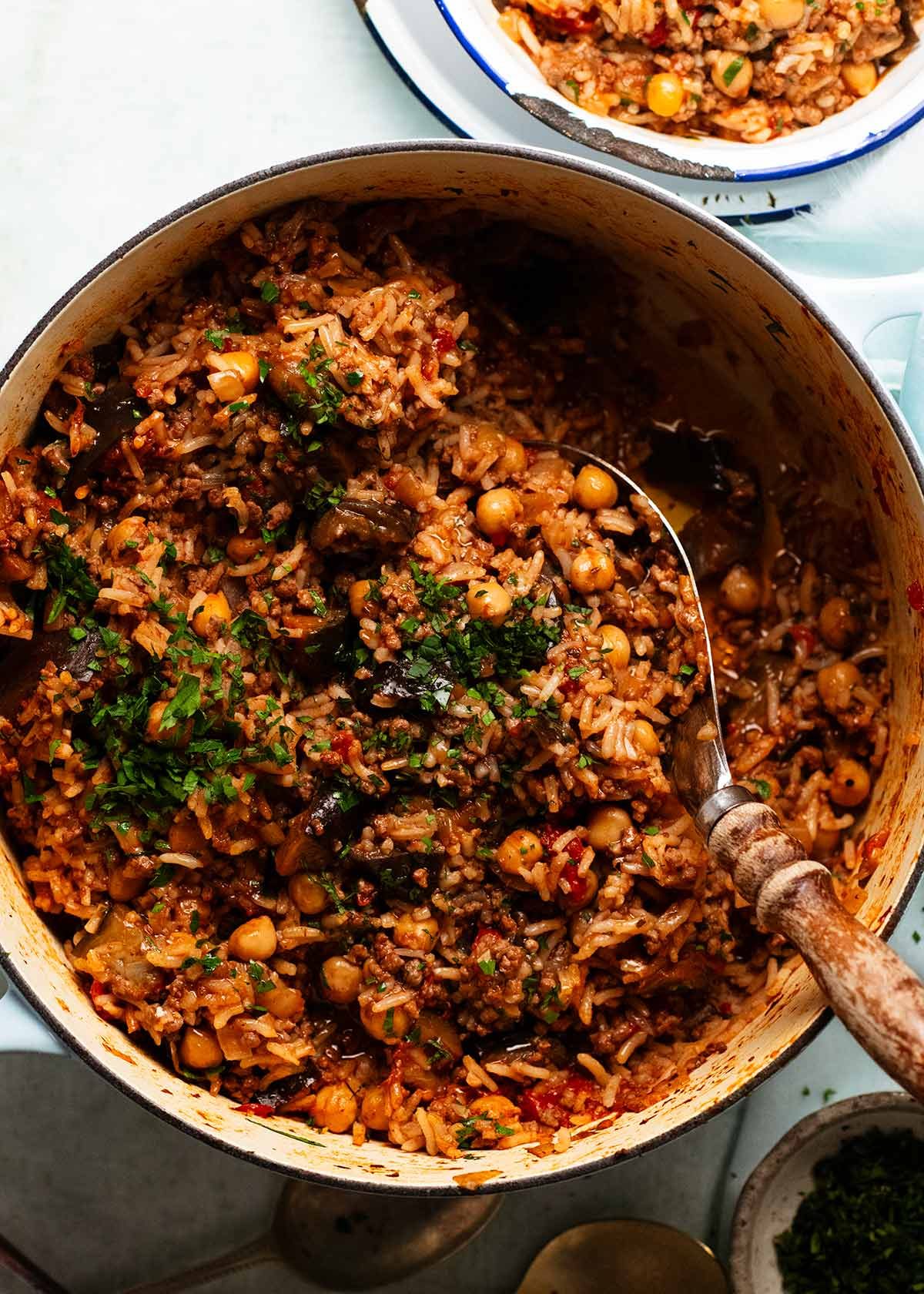 One-Pot Spiced Beef and Rice Pilaf with Toasted Almonds