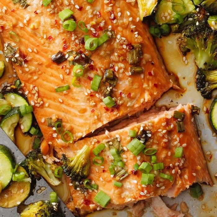 Soy-Ginger Glazed Salmon with Sesame Vegetables