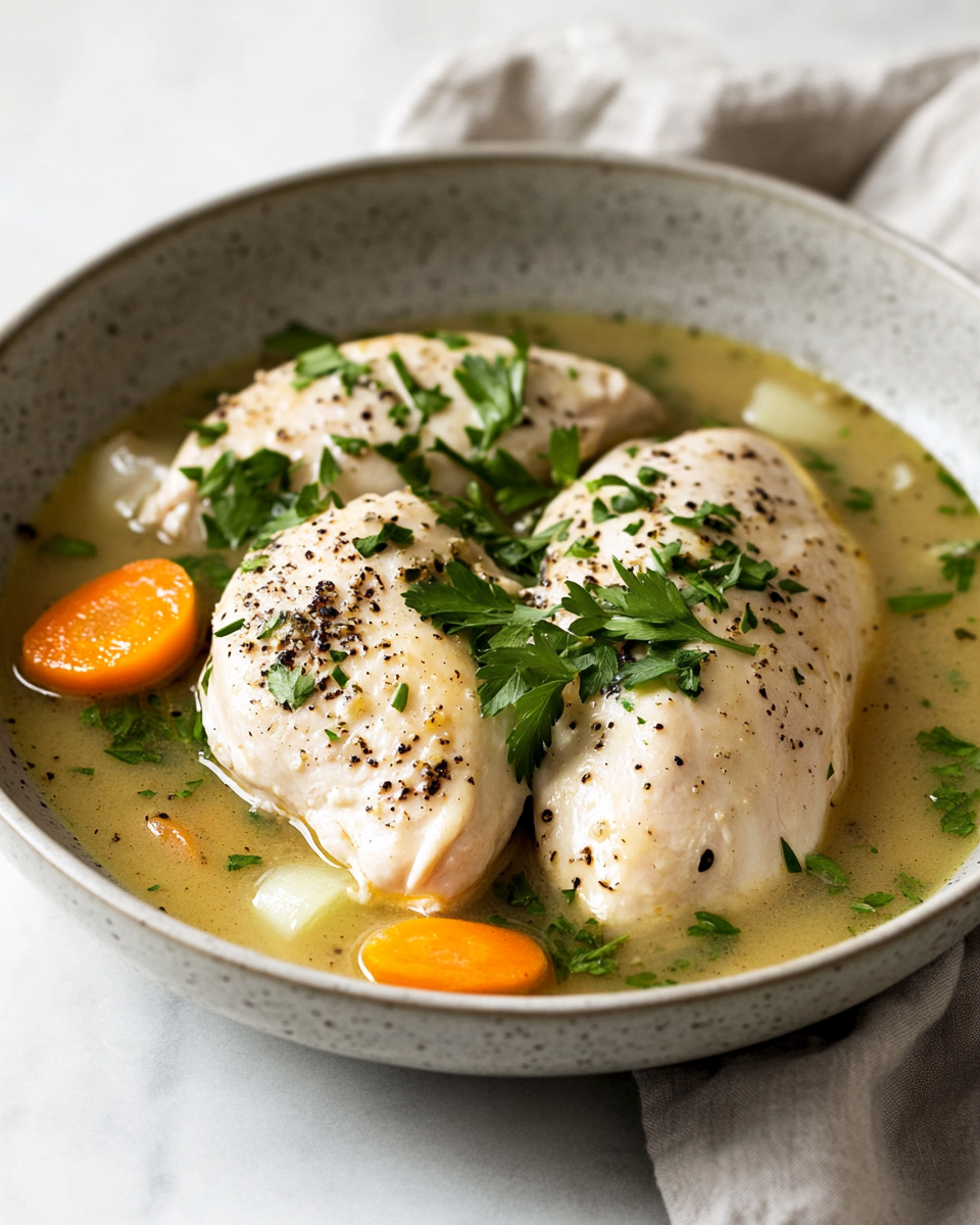 Low-Temperature Poached Chicken with Herb-Infused Broth
