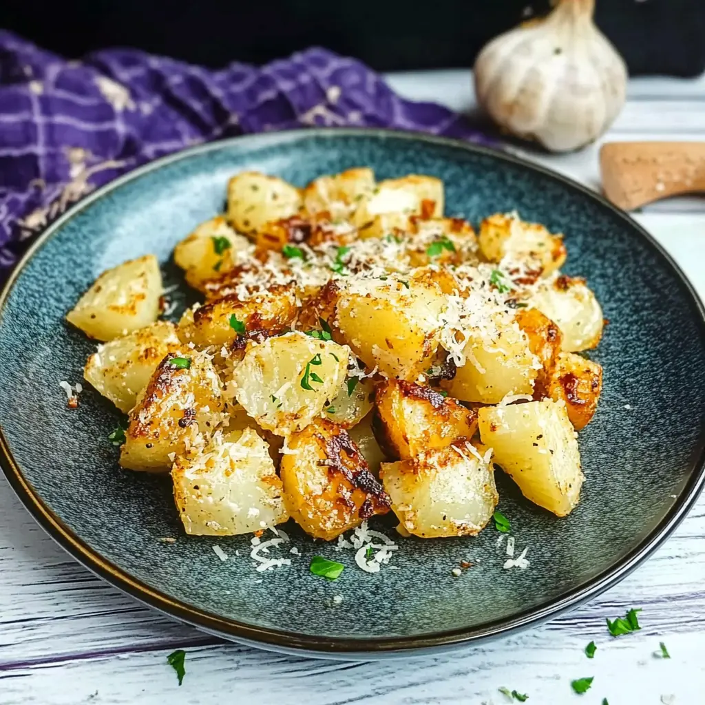 Roasted Kohlrabi and Garlic with Parmesan