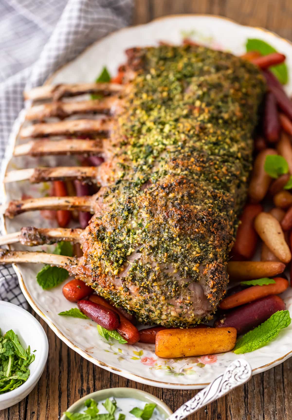 Roasted Herb-Crusted Rack of Lamb with Mint Yogurt Sauce