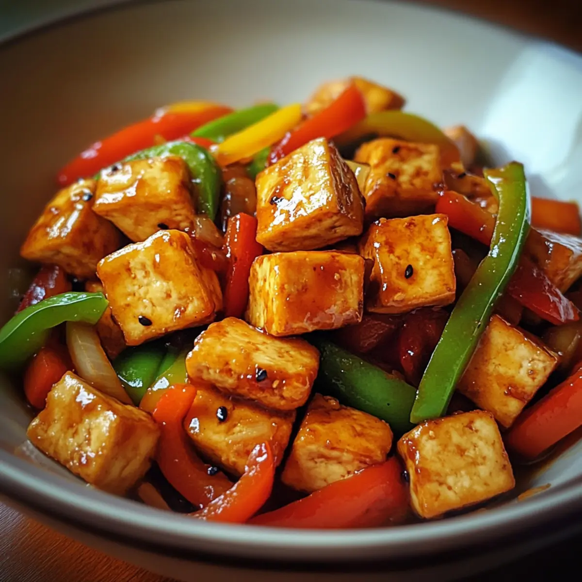 Spicy Stir-Fried Tofu with Bell Peppers and Garlic