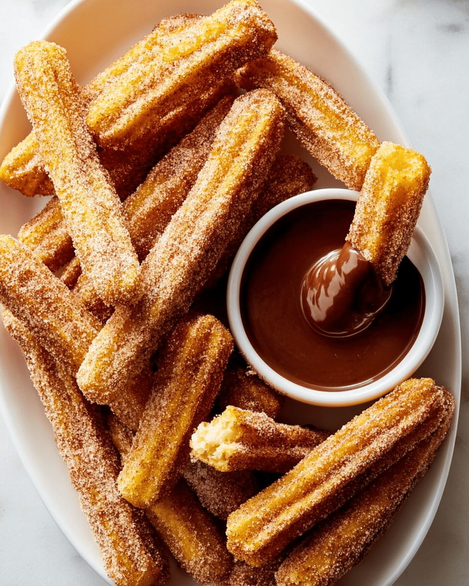 Homemade Churros with Cinnamon Sugar and Chocolate Dipping Sauce