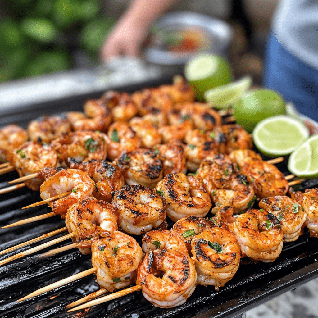 Chili-Lime Grilled Shrimp Skewers with Cilantro Yogurt Sauce