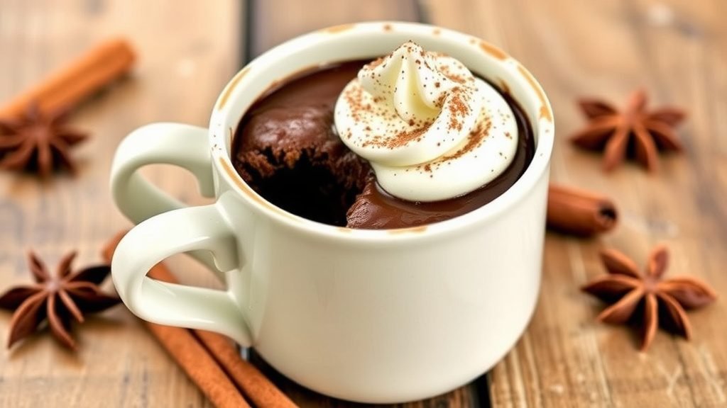 Chocolate Chai Spice Mug Cake with Whipped Cream