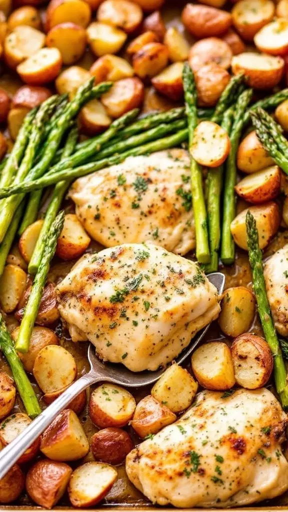 Crispy Lemon-Herb Chicken Thighs with Roasted Asparagus