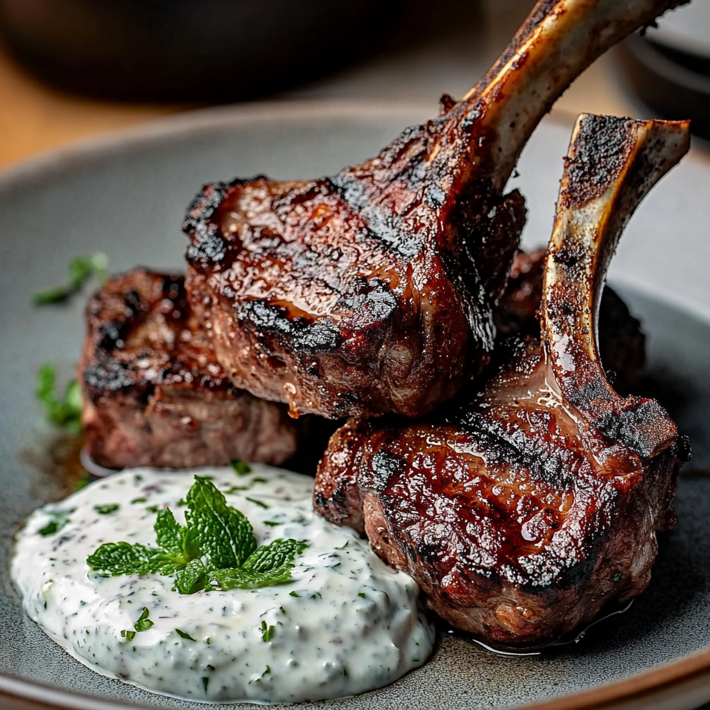Charcoal-Grilled Spiced Lamb Chops with Mint Yogurt Sauce