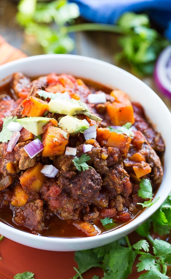 Spicy Whole30 Beef Chili with Sweet Potatoes