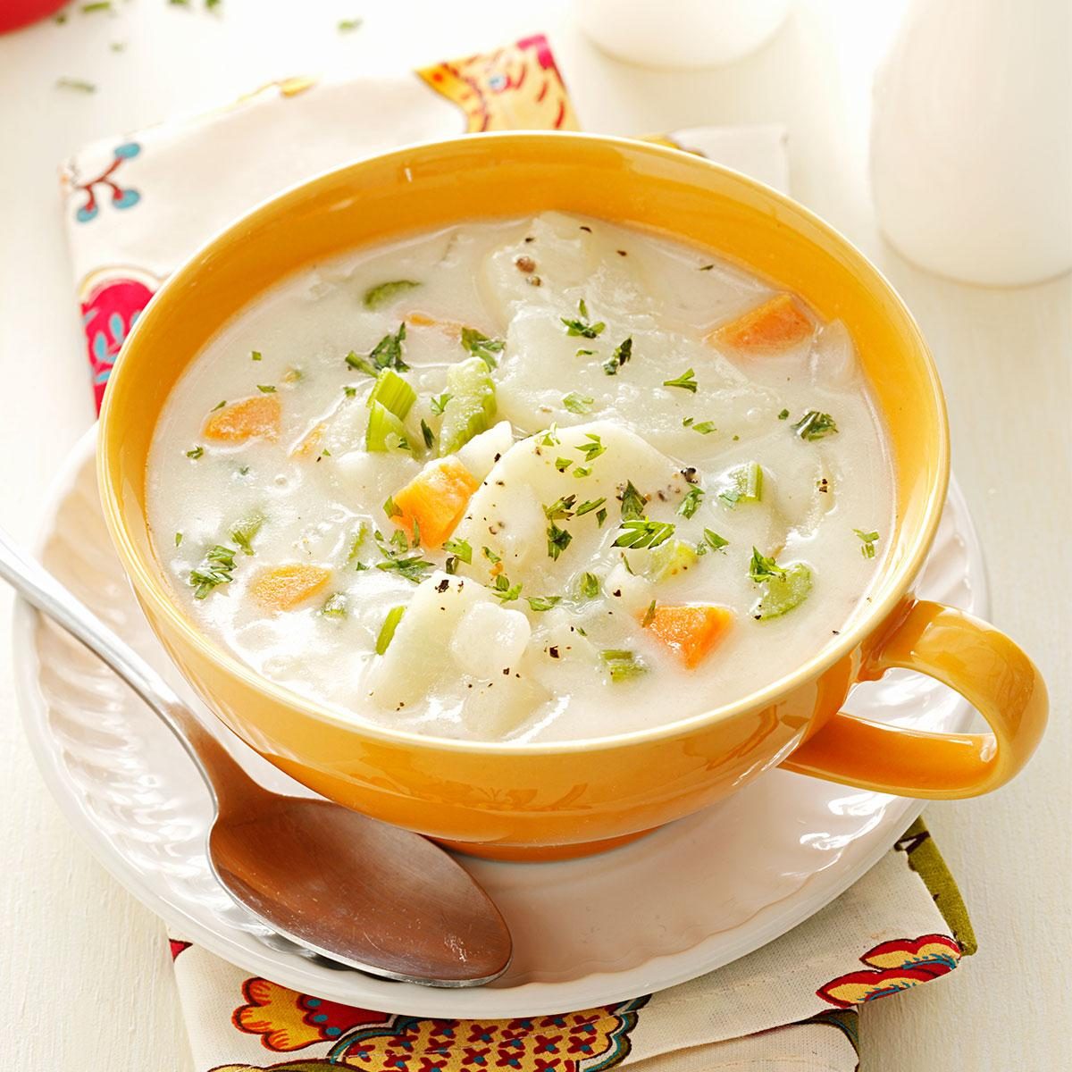 Hearty Clam and Potato Soup with Celery and Parsley