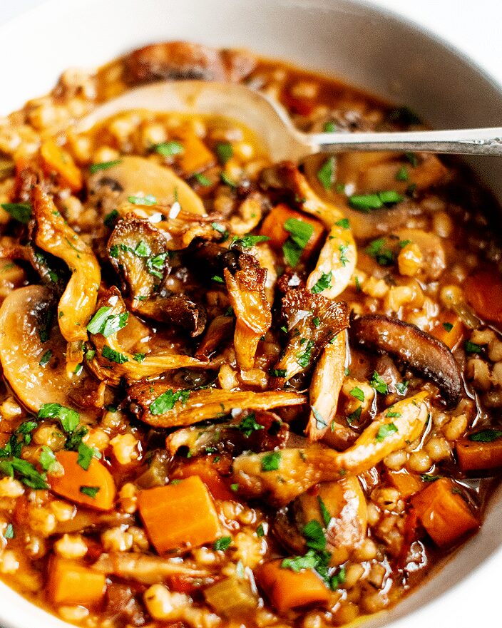 Wild Mushroom and Barley Stew with Root Vegetables