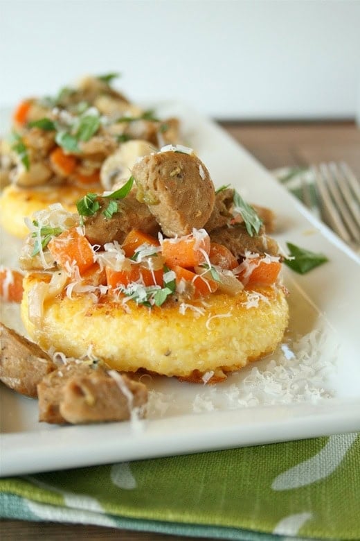 Italian Polenta Cake with Roasted Mushrooms and Parmesan