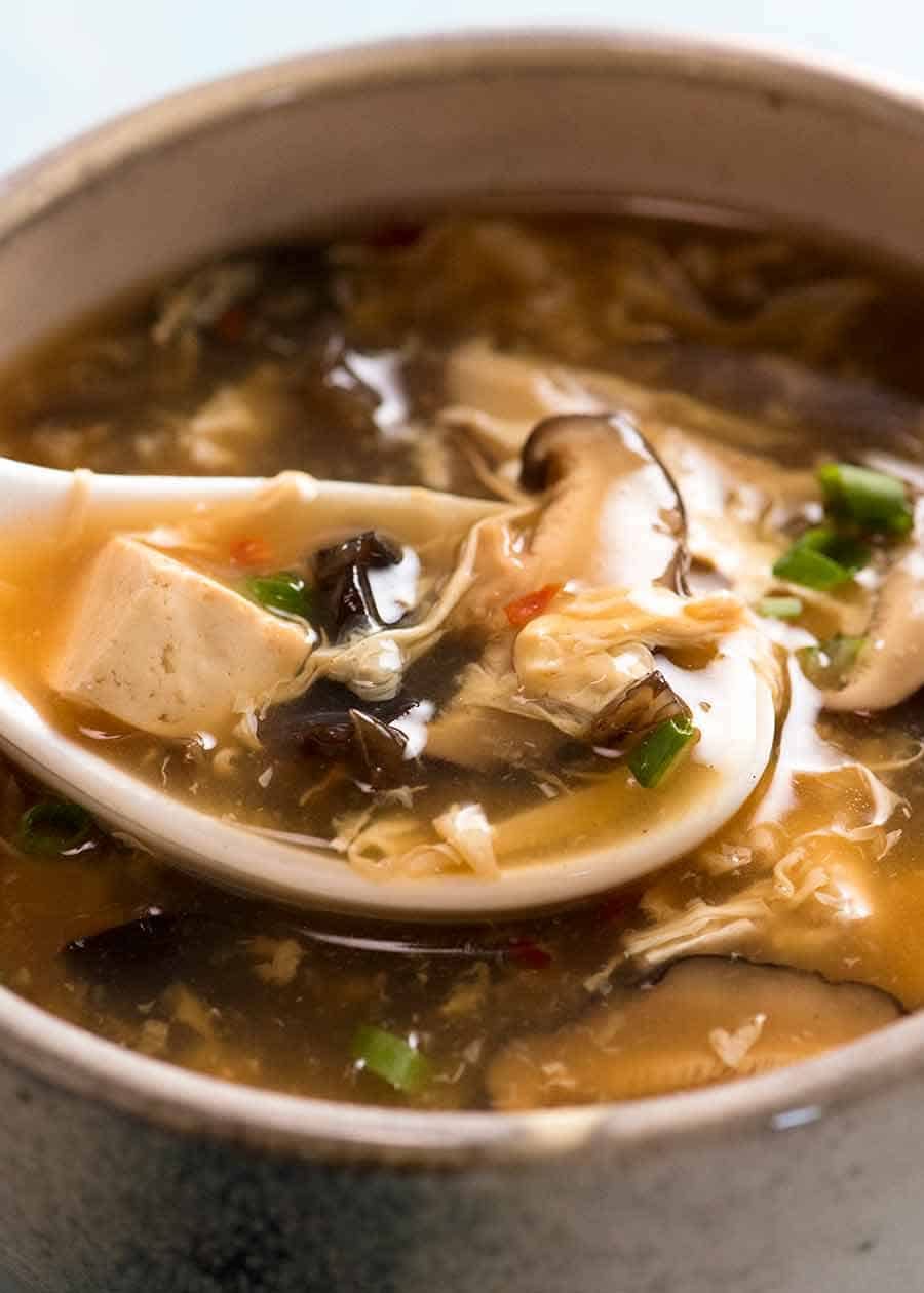 Classic Hot and Sour Soup with Tofu and Mushrooms