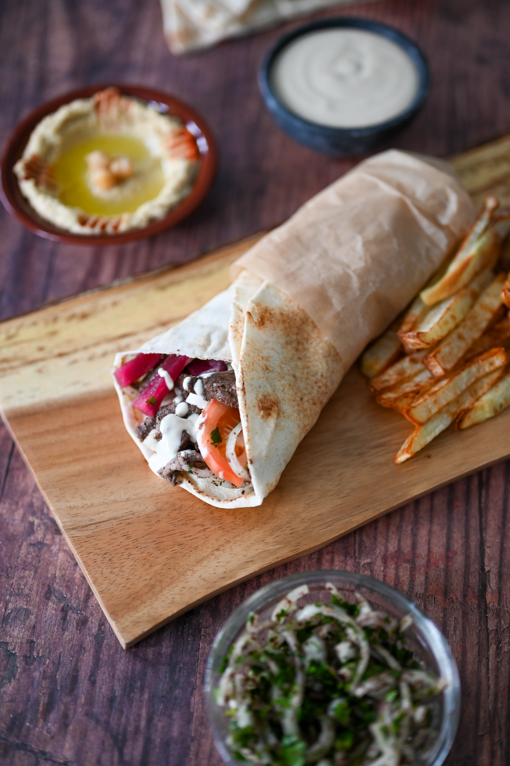 Spiced Beef Shawarma Wrap with Tahini Drizzle