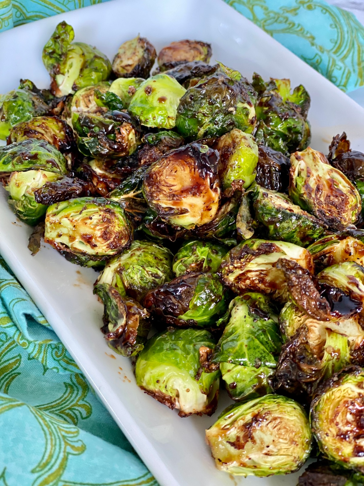 Air Fryer Crispy Brussels Sprouts with Balsamic Glaze