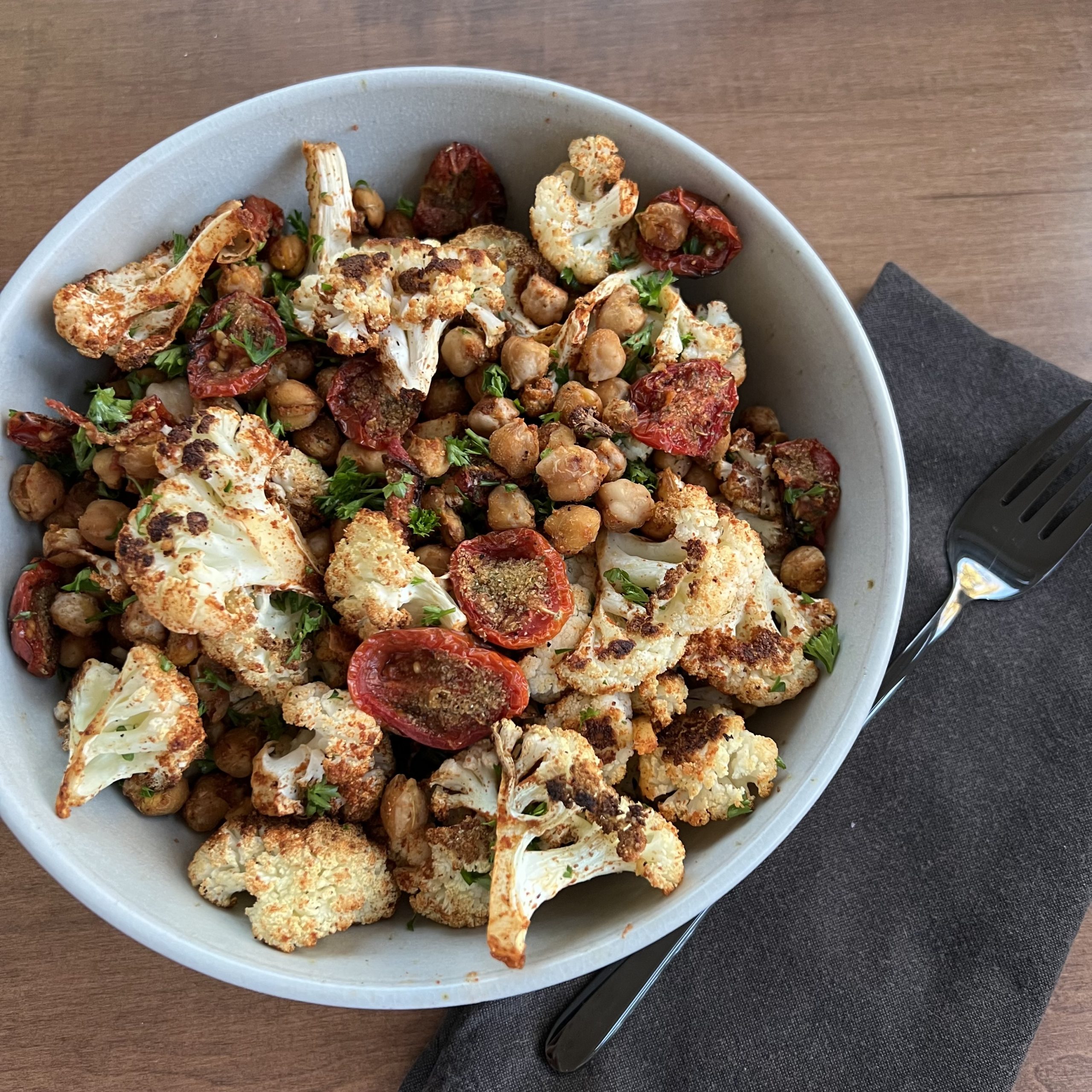 Roasted Cauliflower and Harissa-Spiced Chickpea Salad