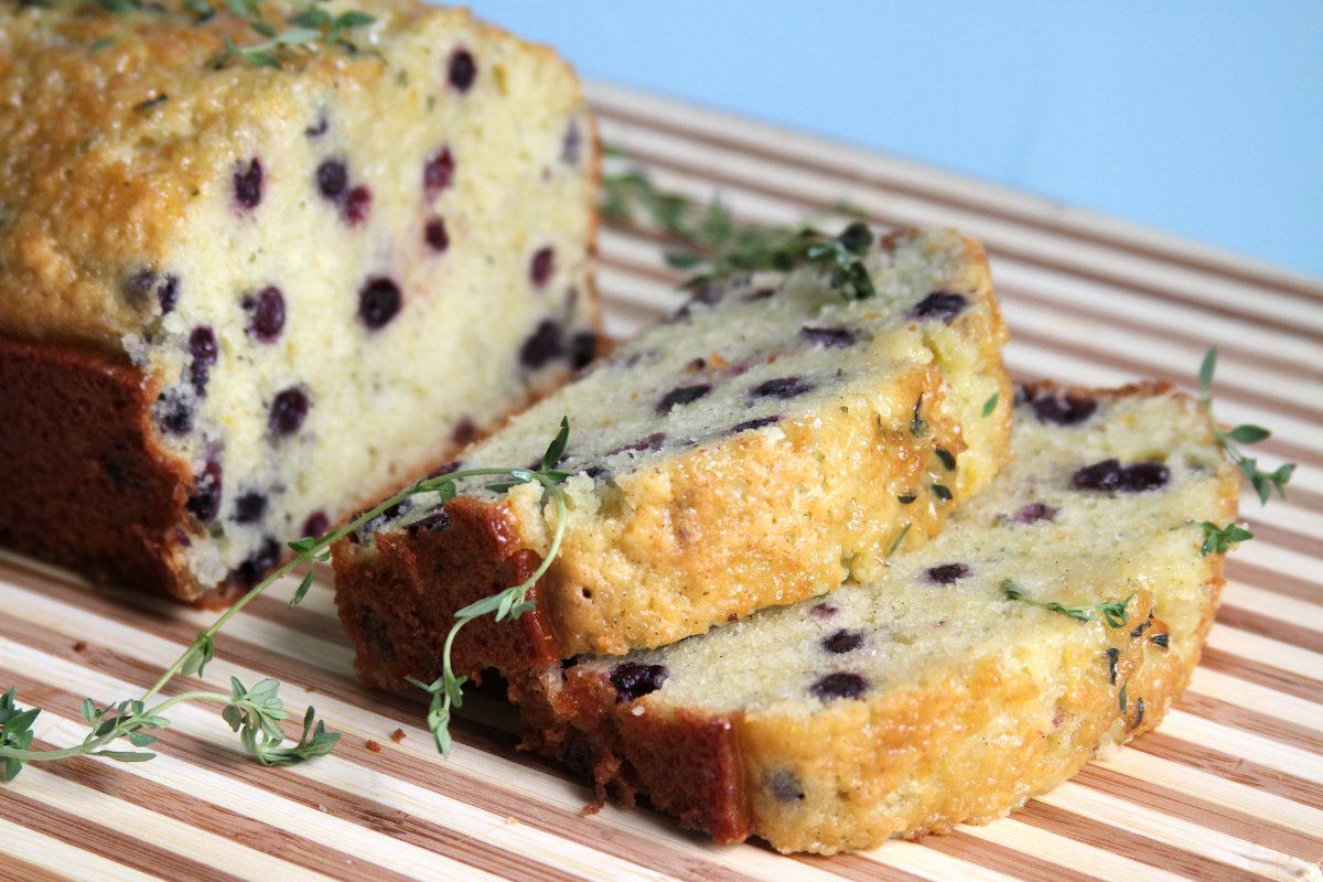 Lemon Olive Oil Pound Cake with Blueberry Sauce