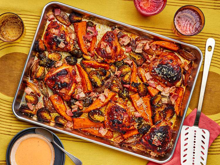 Sheet Pan Sage-Roasted Chicken with Sweet Potatoes
