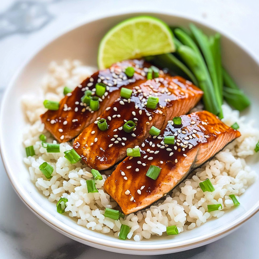 Soy-Ginger Glazed Salmon with Scallion Rice