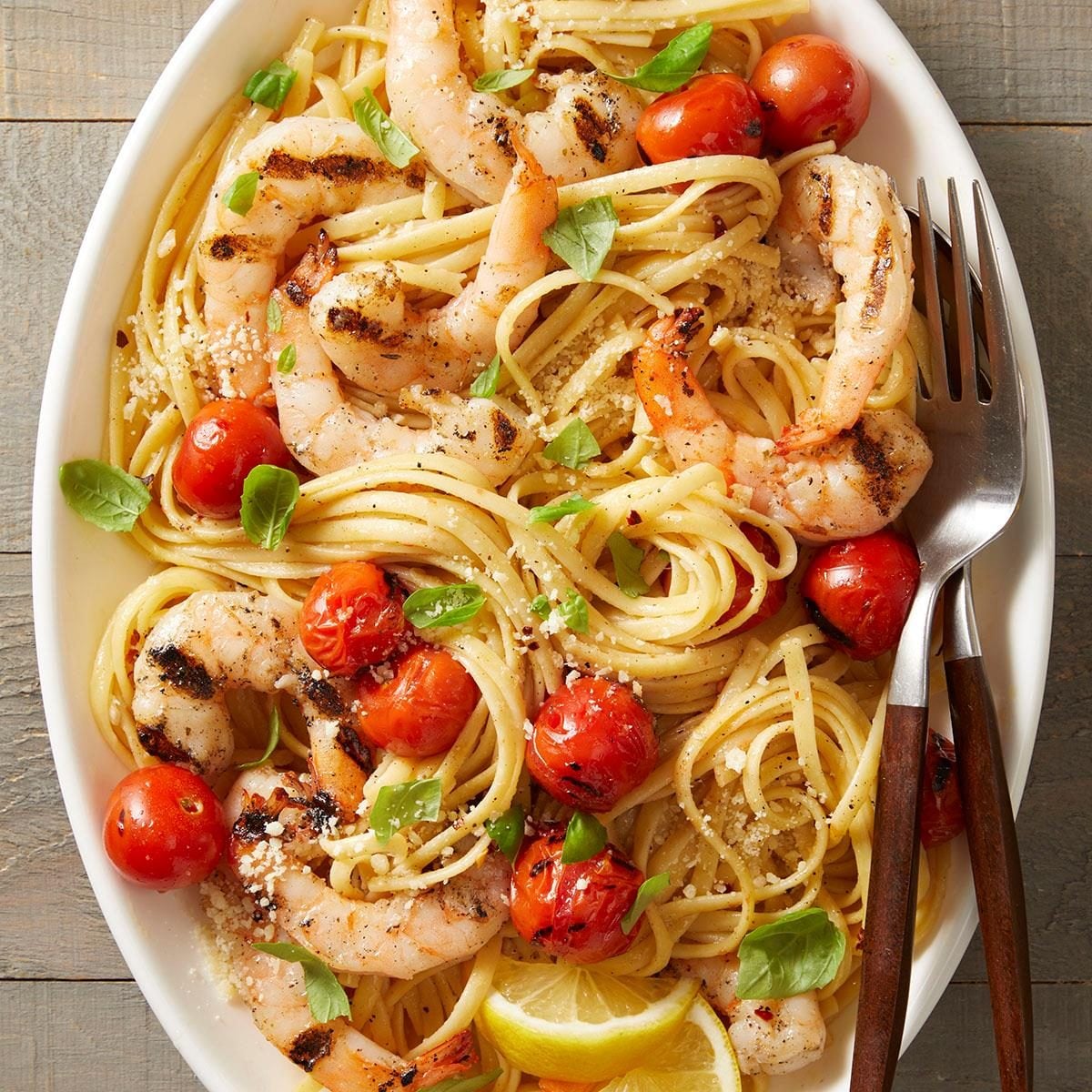 Italian Tomato and Basil Pasta with Grilled Shrimp