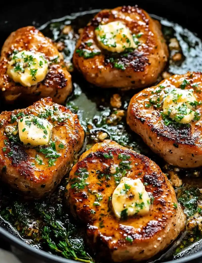 Pan-Seared Pork Chops with Garlic Herb Butter and Roasted Potatoes
