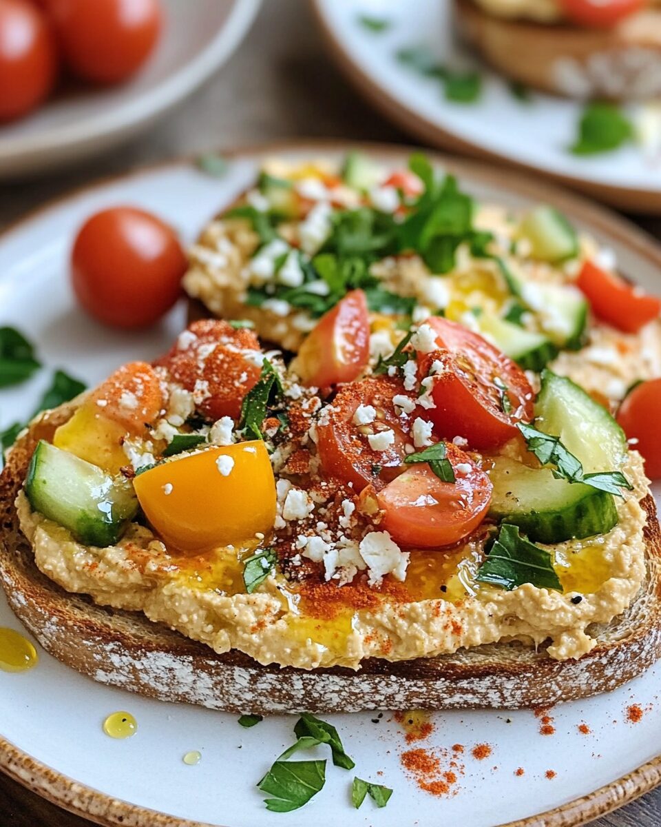 Open-Faced Mediterranean Vegetable and Hummus Toast