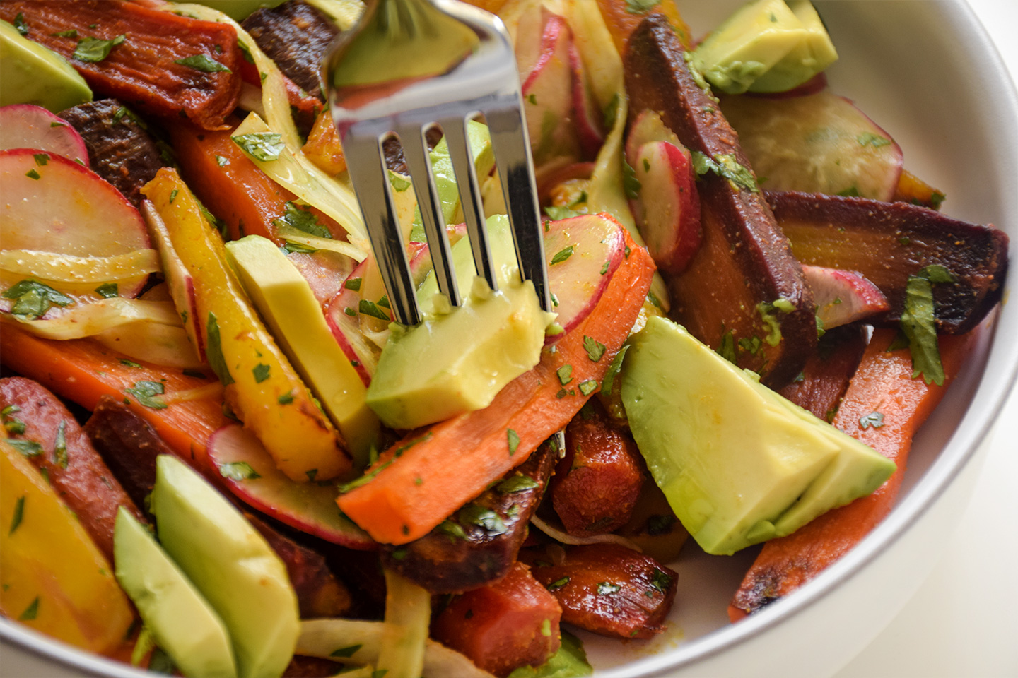 Roasted Carrot and Avocado Salad with Zesty Lime Dressing