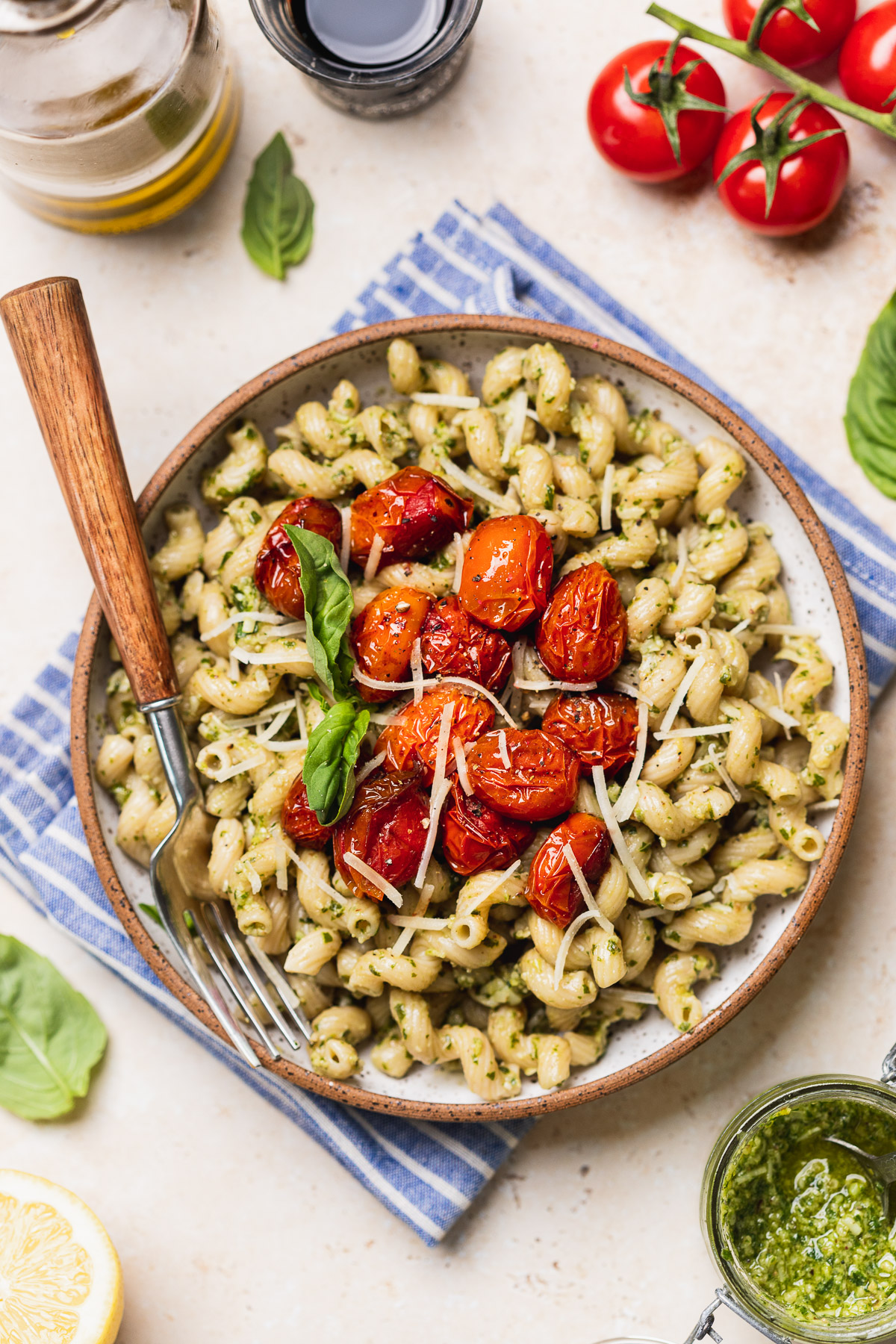 Lemon-Basil Pesto Pasta with Roasted Cherry Tomatoes