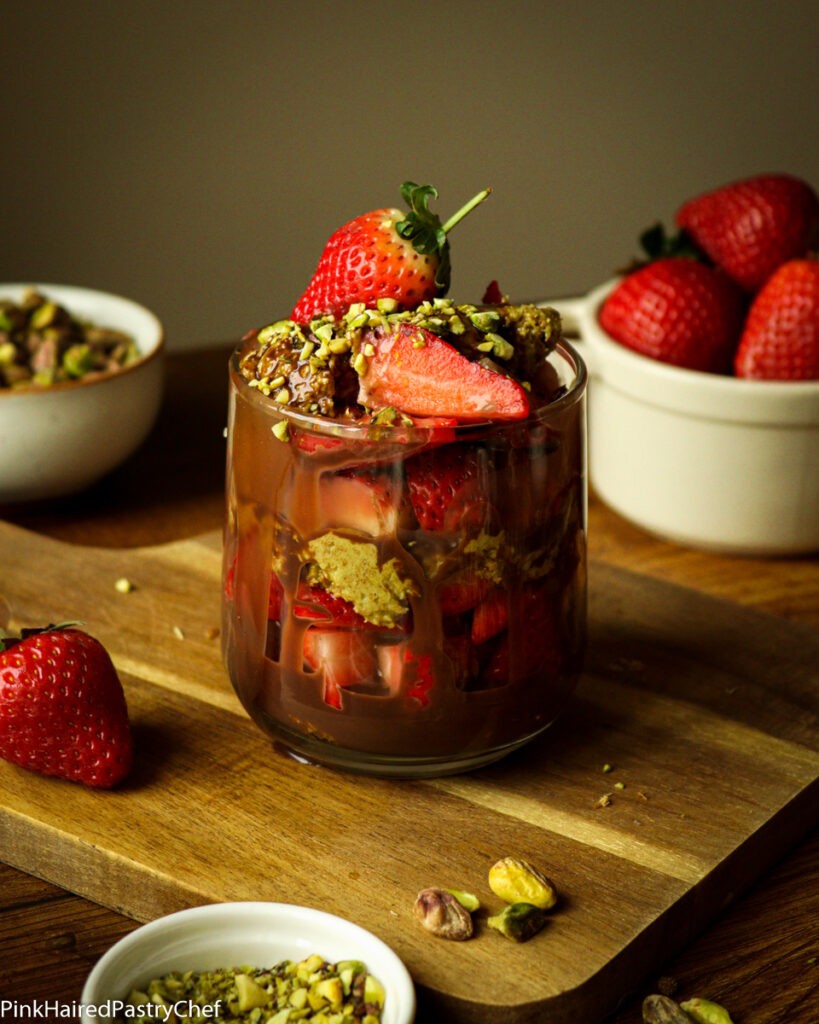 Chocolate-Dipped Strawberry and Pistachio Mousse Cups