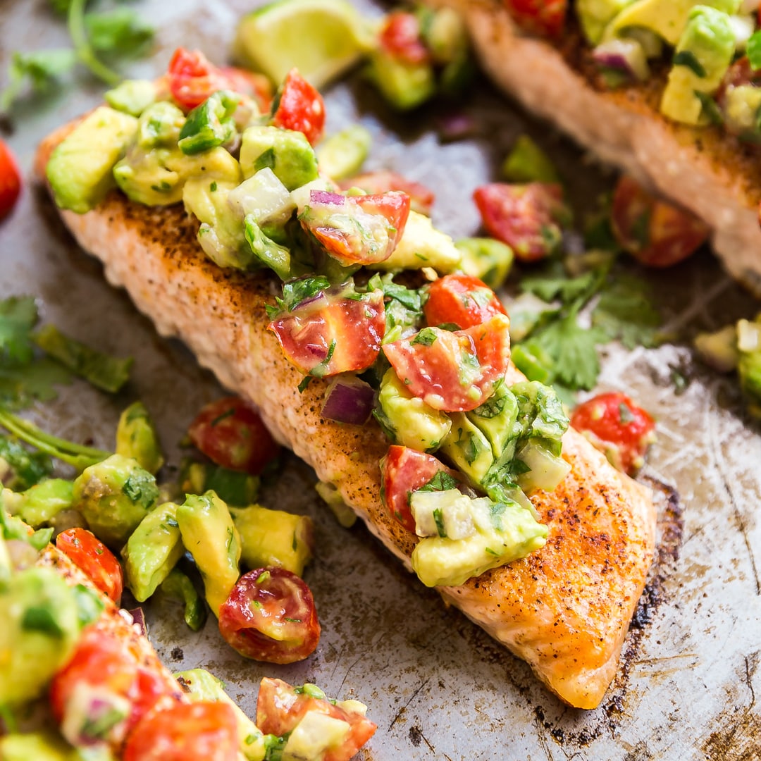 Pan-Roasted Salmon with Avocado Salsa and Citrus Spinach